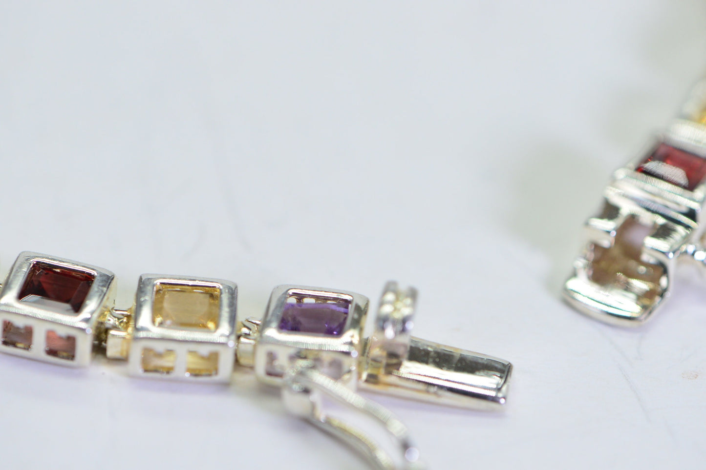 Multi Gemstone Tennis Bracelet: Princess Cut Sterling Silver Bezel Bracelet