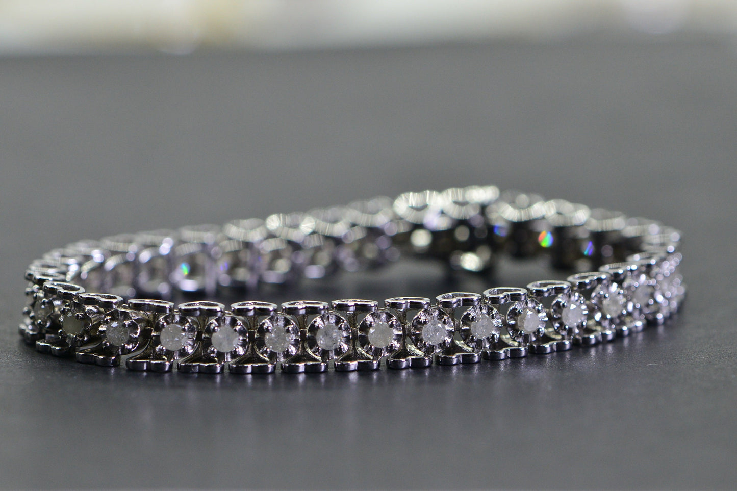 Diamond Hearts Tennis Bracelet: Vintage Sterling Silver Rhodium Finish, 26ctw