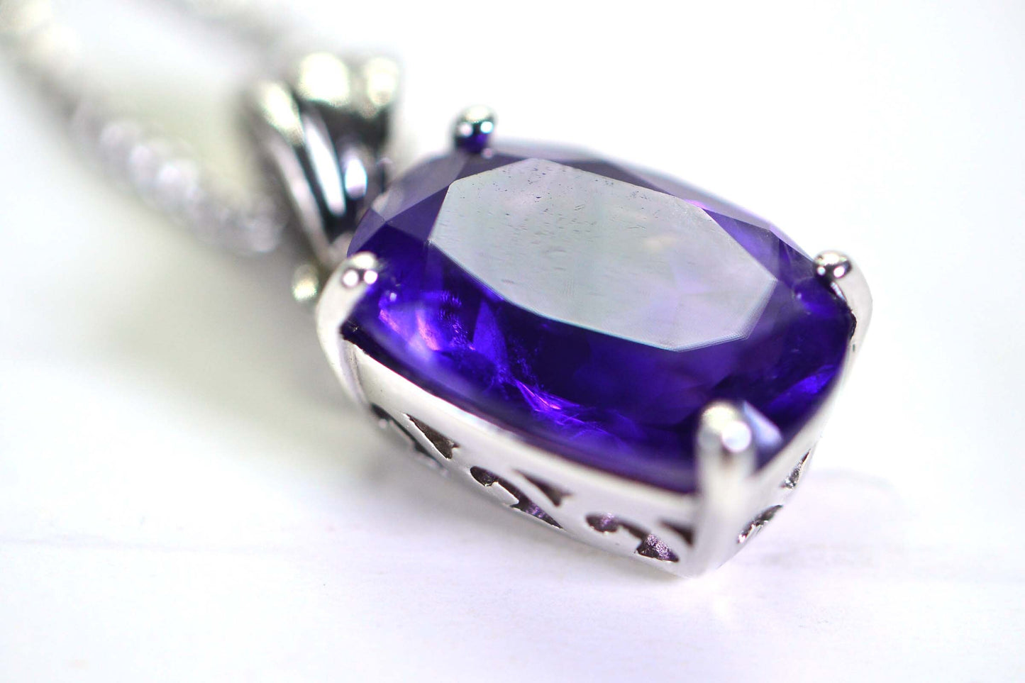 Emerald Cut Amethyst Pendant: Vintage Sterling Silver Filigree, February Birthstone