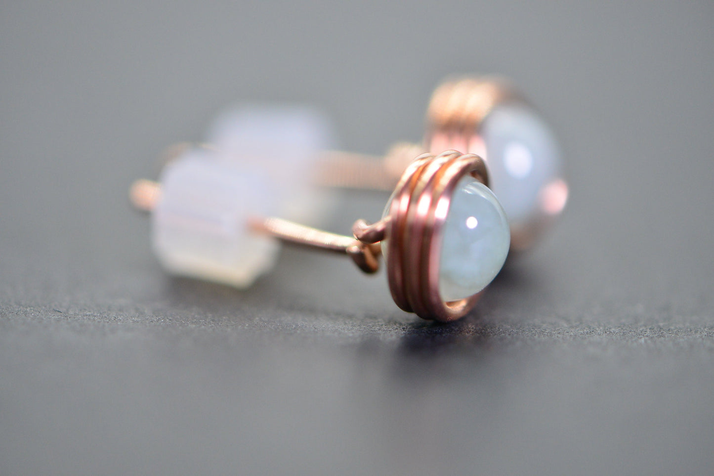 Handmade Copper Wire Wrapped Burma Jade Stud Earrings