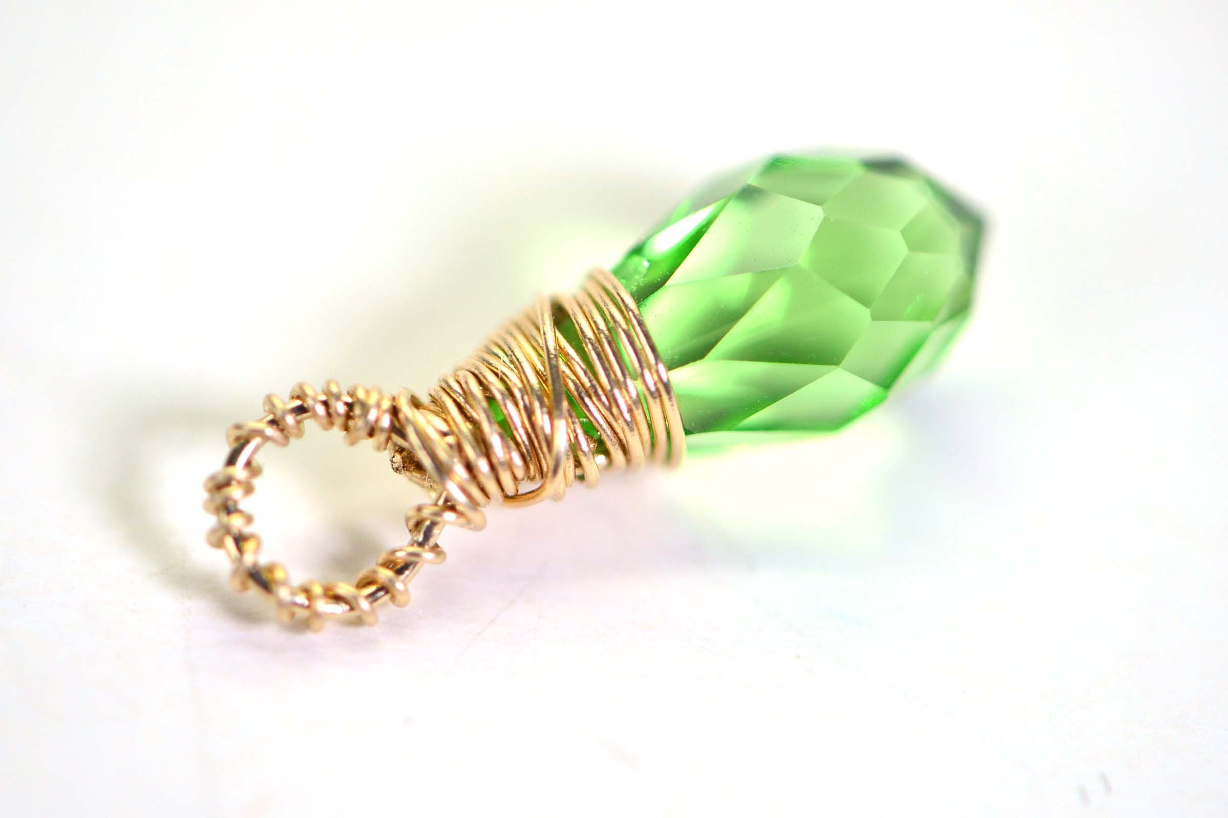 Peridot Crystal Pendant Wire Wrapped Briolette Birthstone August