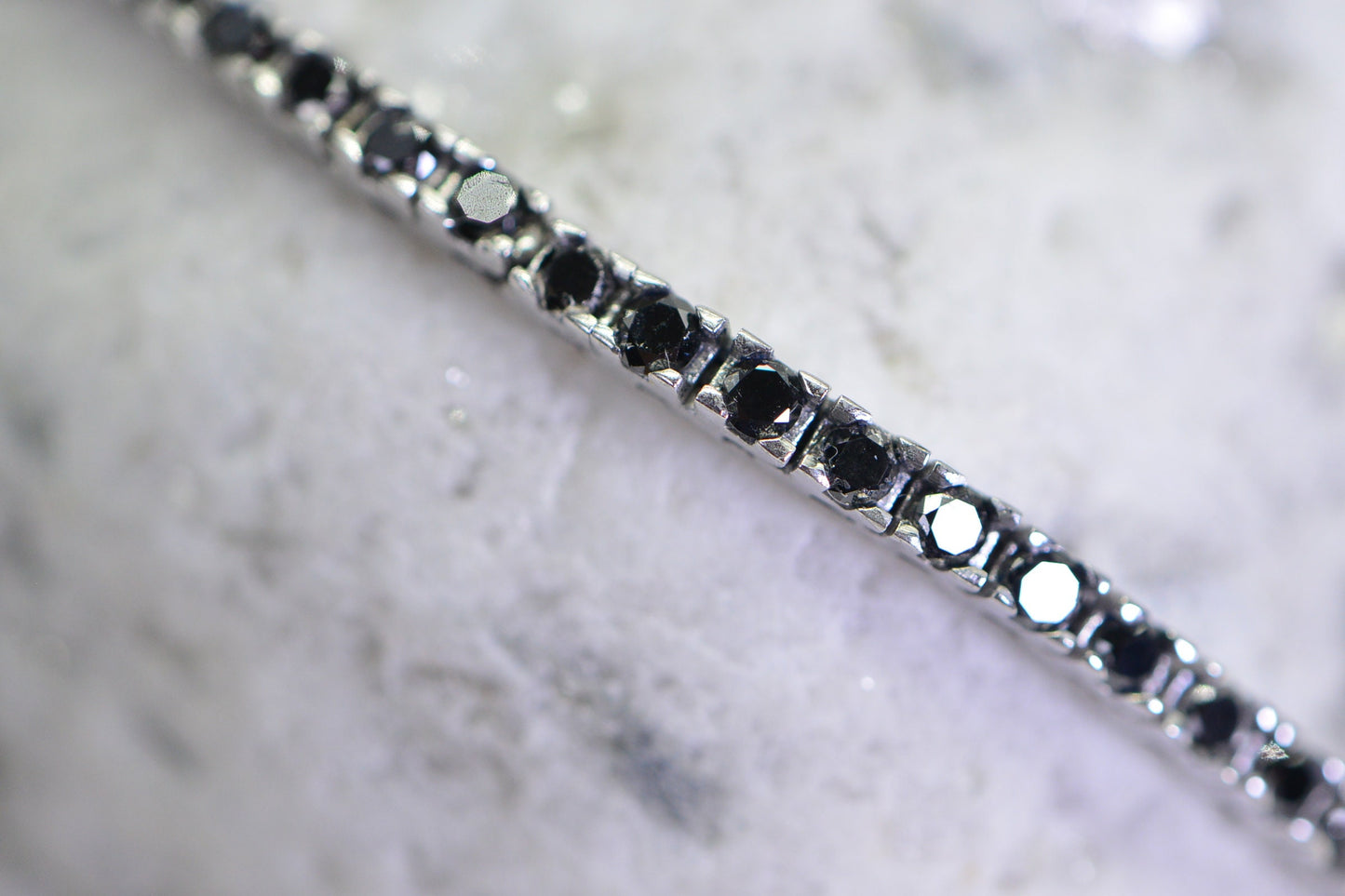 Black Diamond Tiny Bracelet: Round Cut, Sterling Silver Bolo Bracelet