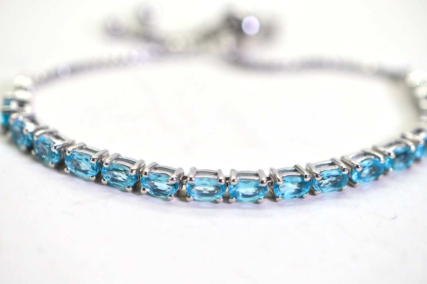 Aqua Apatite Bracelet: Sterling Silver Bolo Adjustable Tennis Bracelet