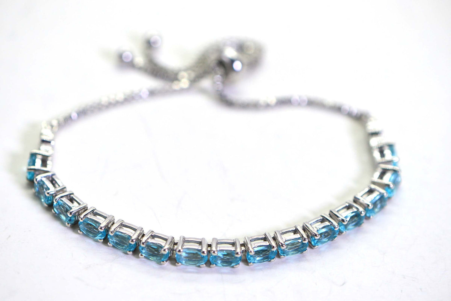 Aqua Apatite Bracelet: Sterling Silver Bolo Adjustable Tennis Bracelet