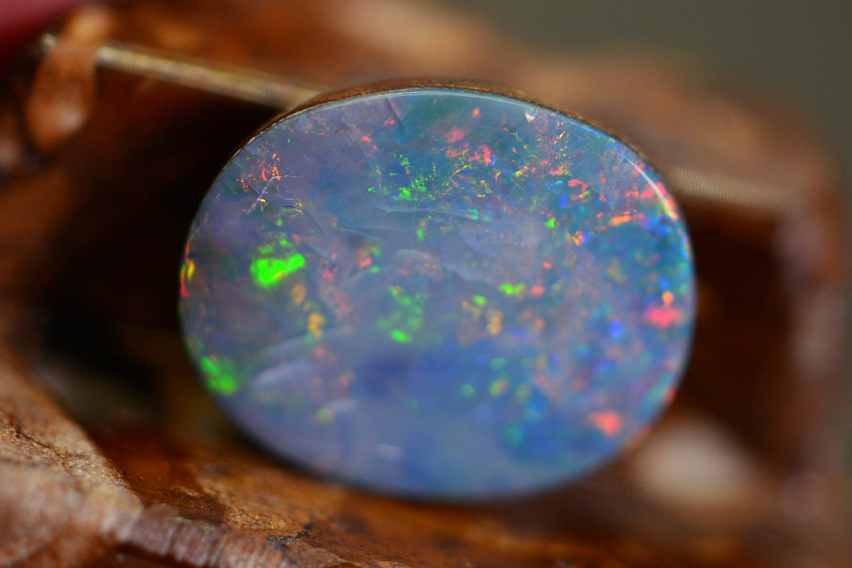 Australian Black Opal Natural Gemstone Cabochons  blue - green Metallic  Doublet Boulder Oval 13.80X11.48X2.73mm 3.9ct