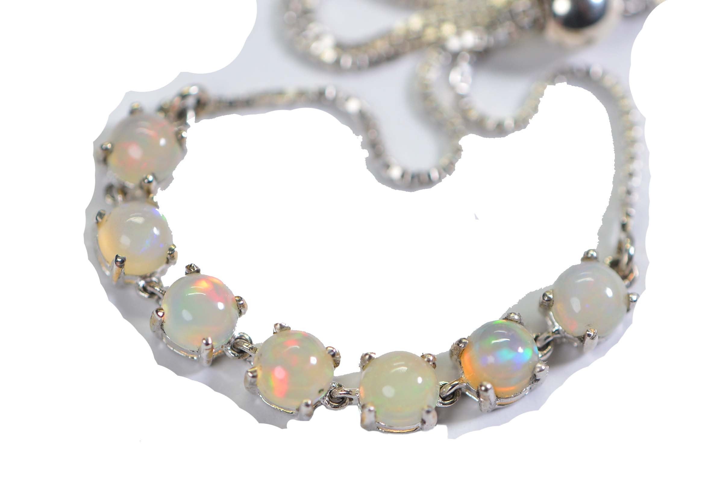 Ethiopian Opal Round 5mm  Sterling Silver Adjustable Bolo Bracelet For Women Birthstone October