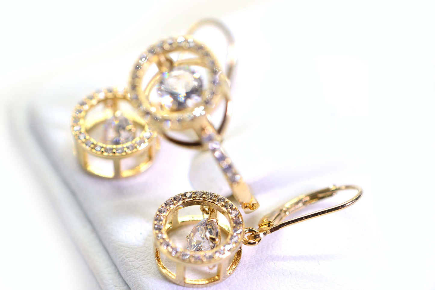 14K Gold Vermeil Simulated Diamond Halo Earrings and Ring Set