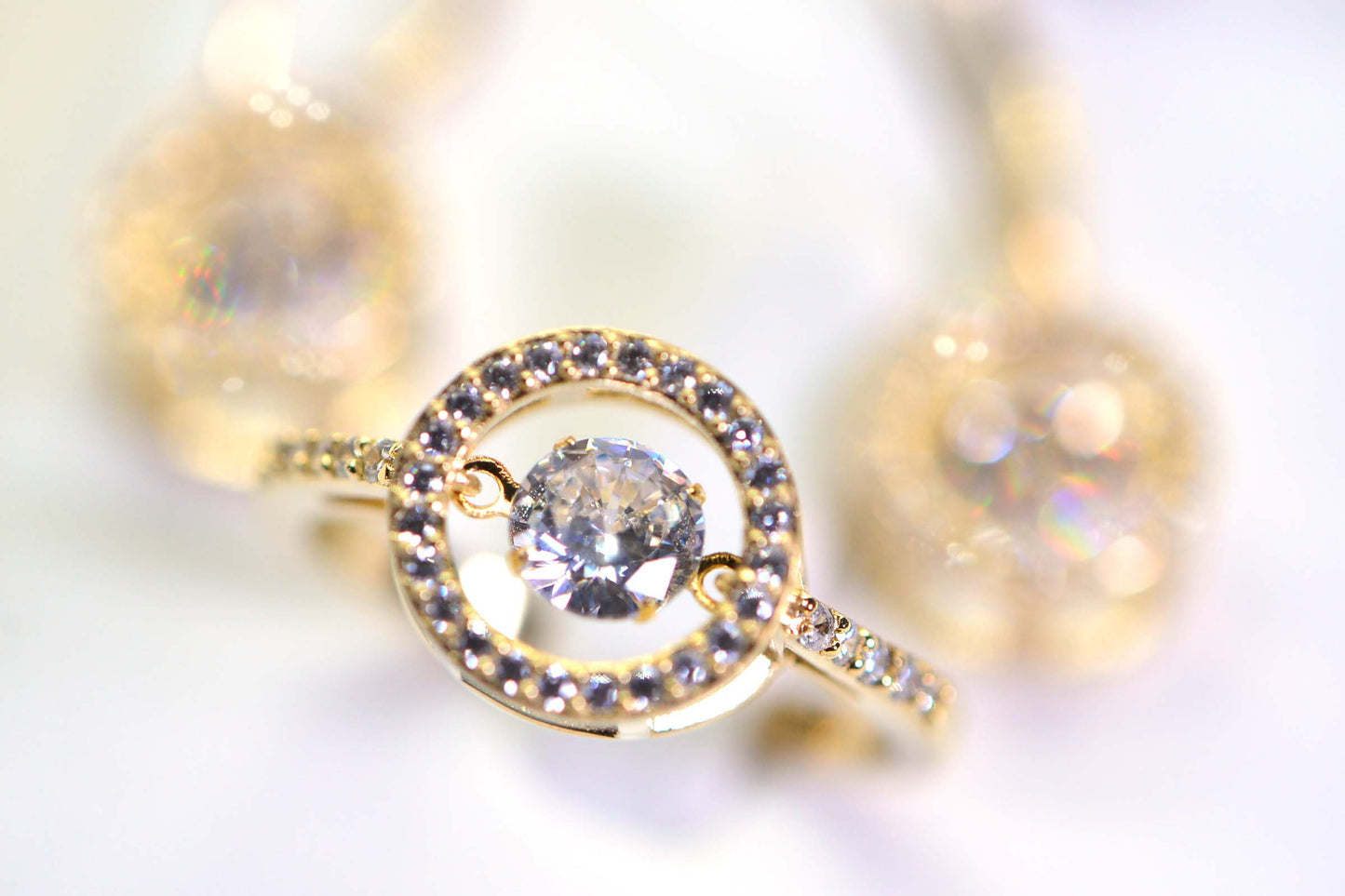 14K Gold Vermeil Simulated Diamond Halo Earrings and Ring Set