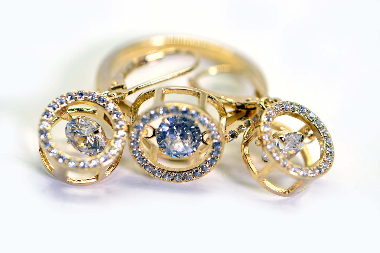 14K Gold Vermeil Simulated Diamond Halo Earrings and Ring Set