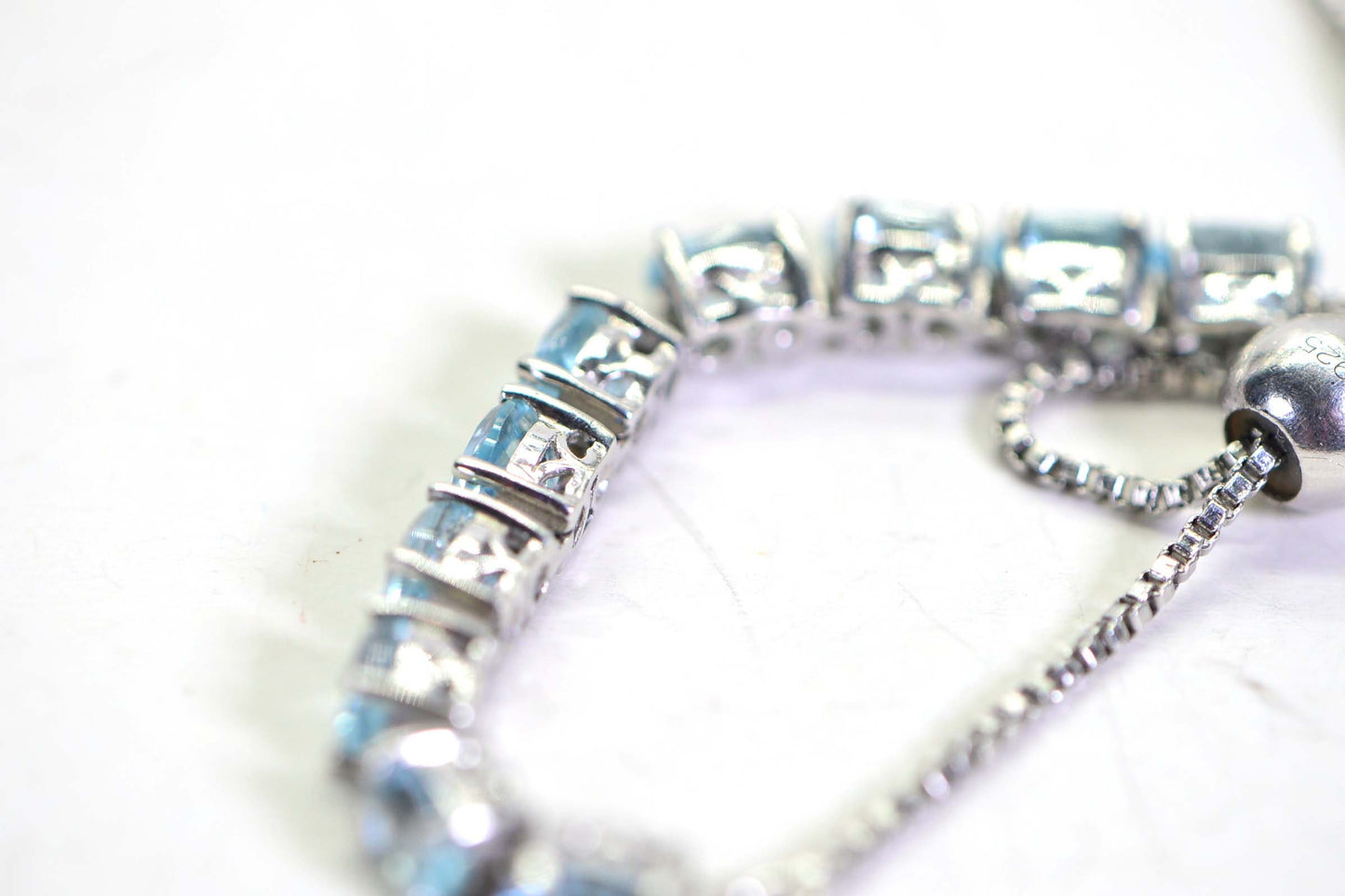 Natural Aquamarine Bolo Bracelet, Sterling Silver Adjustable Tennis Bracelet