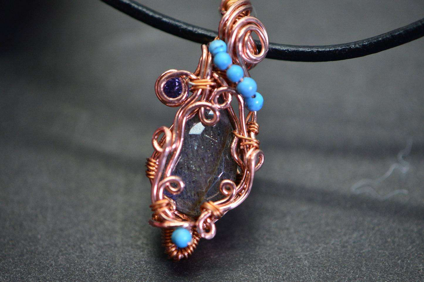 Wire Wrapped Pendant: Turquoise, Tanzanite & Labradorite Copper Jewelry