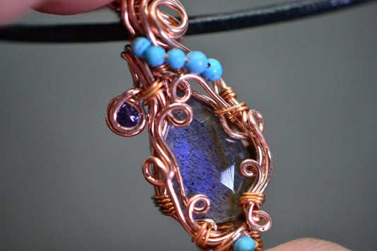 Wire Wrapped Pendant: Turquoise, Tanzanite & Labradorite Copper Jewelry