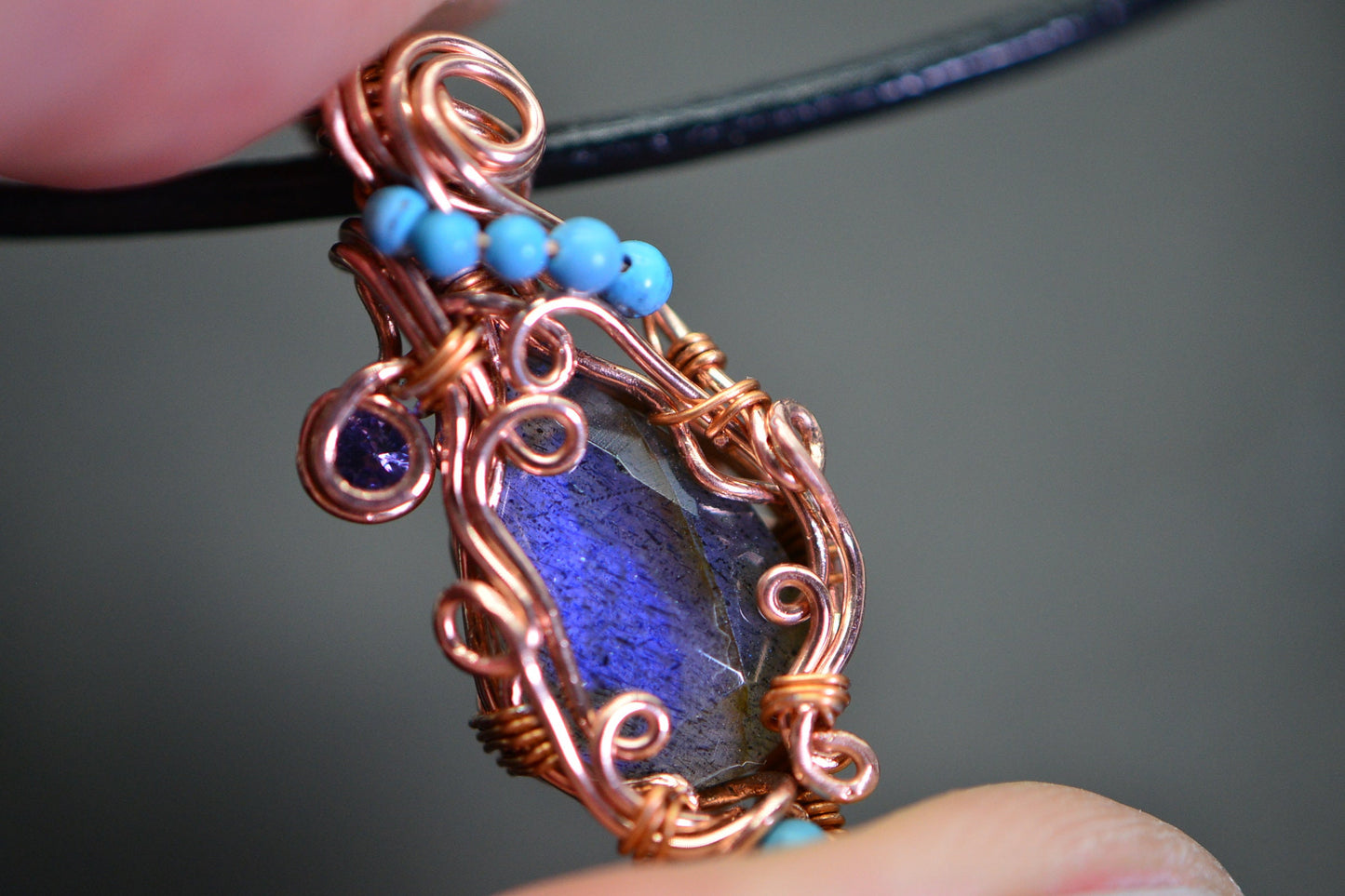 Wire Wrapped Pendant: Turquoise, Tanzanite & Labradorite Copper Jewelry