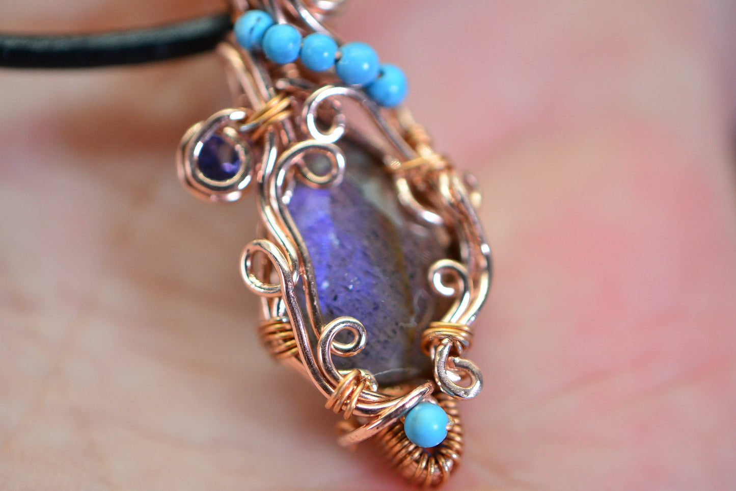 Wire Wrapped Pendant: Turquoise, Tanzanite & Labradorite Copper Jewelry