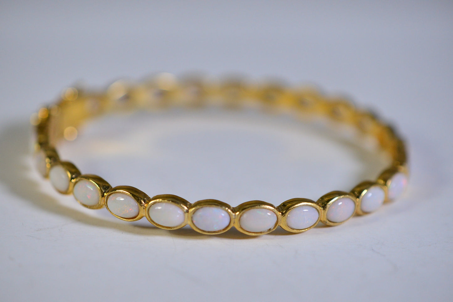 Australian Opal Bangle Bracelet: 24K Gold Over Sterling Silver