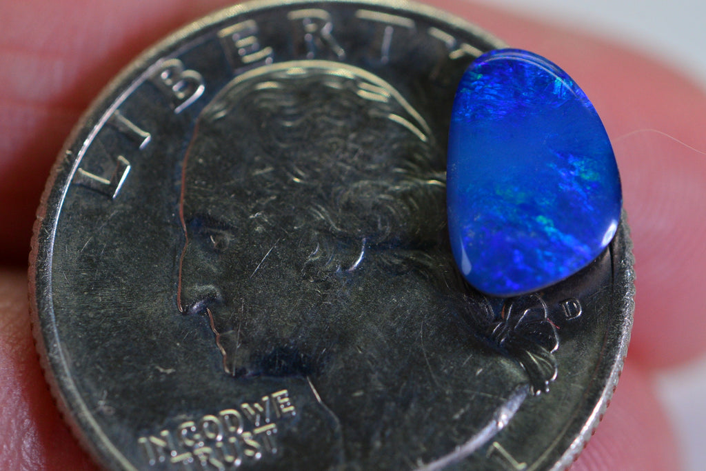 Australian Black Opal Doublet: Free Form Blue Gemstone Cabochon (9.8mm)