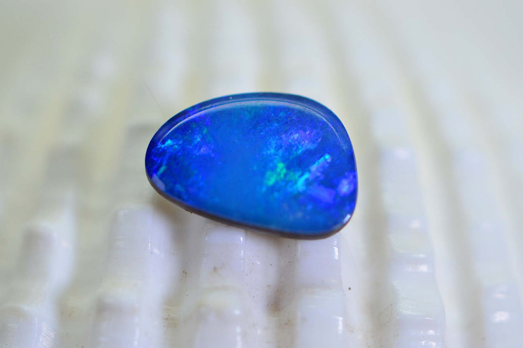 Australian Black Opal Doublet: Free Form Blue Gemstone Cabochon (9.8mm)