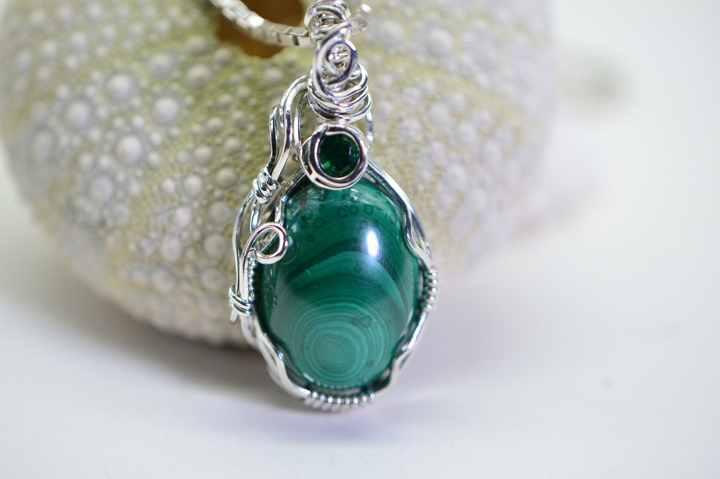 Wire Wrapped Malachite Pendant: Sterling Silver Gemstone Necklace