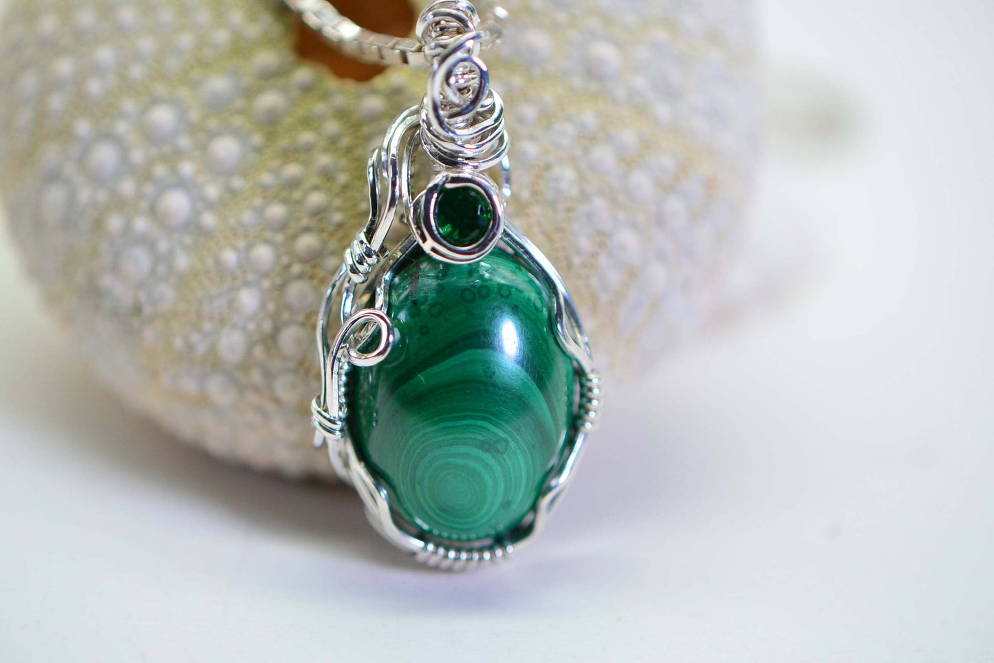 Wire Wrapped Malachite Pendant: Sterling Silver Gemstone Necklace