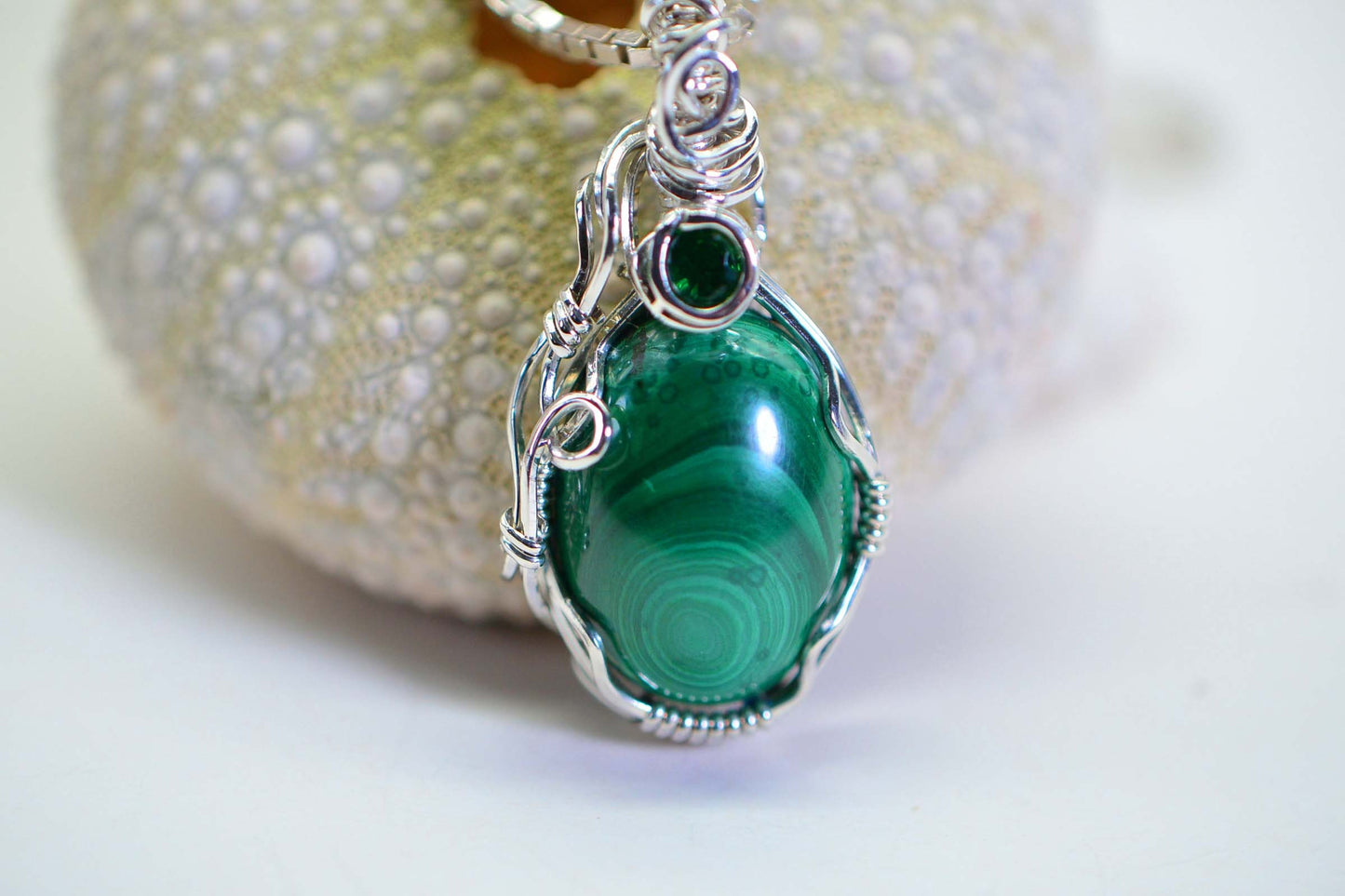 Wire Wrapped Malachite Pendant: Sterling Silver Gemstone Necklace