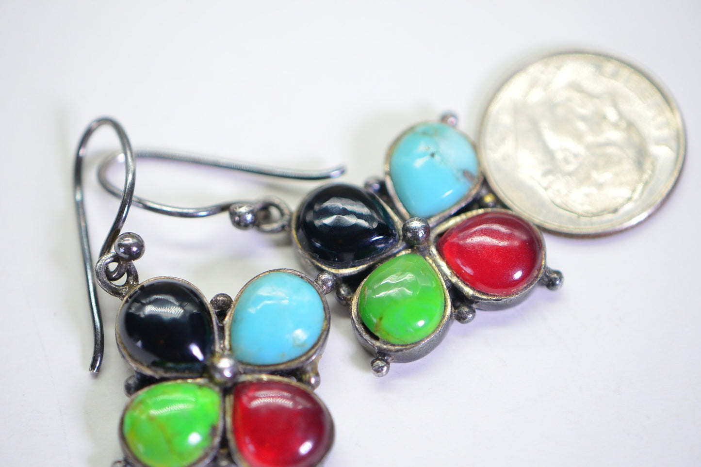 1980s Vintage Sterling Silver Multi Stone Flower Earrings by Barse