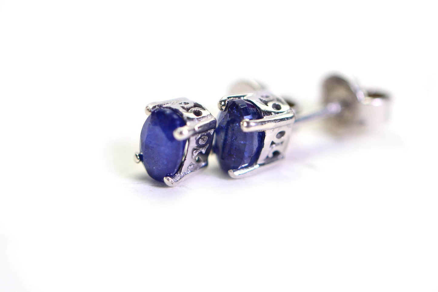Natural Sapphire Royal Blue Sterling silver Stud Earrings Gemstone