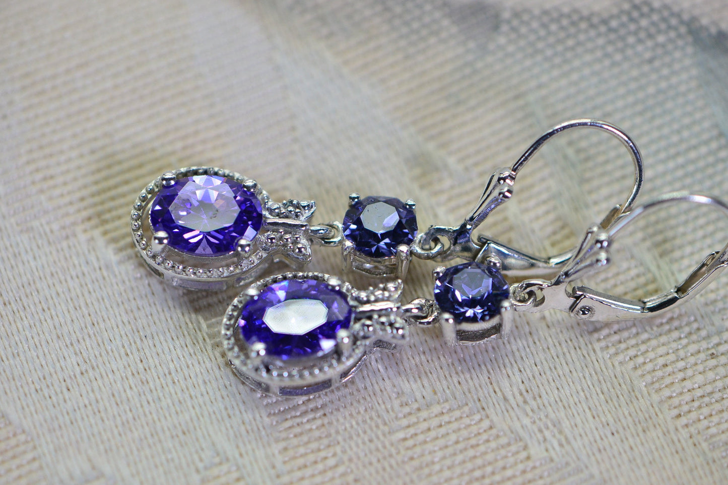 Handmade Silver 925 Amethyst Drop Earrings with Tanzanite Crystals