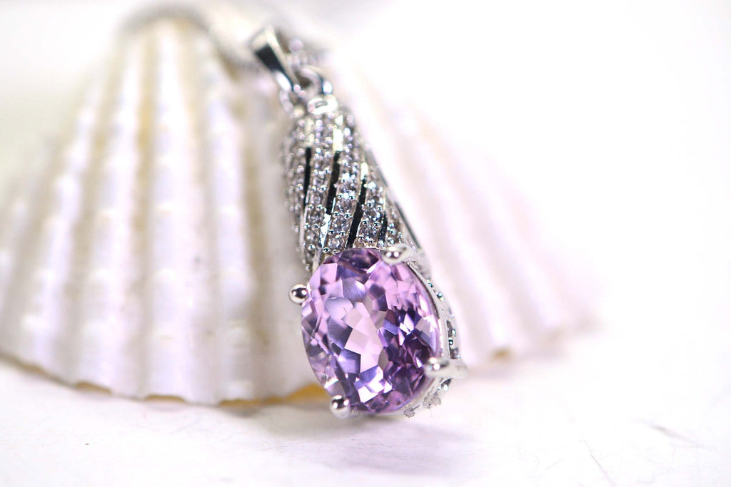 Natural Kunzite Pendant: Sterling Silver, Color Change Gemstone