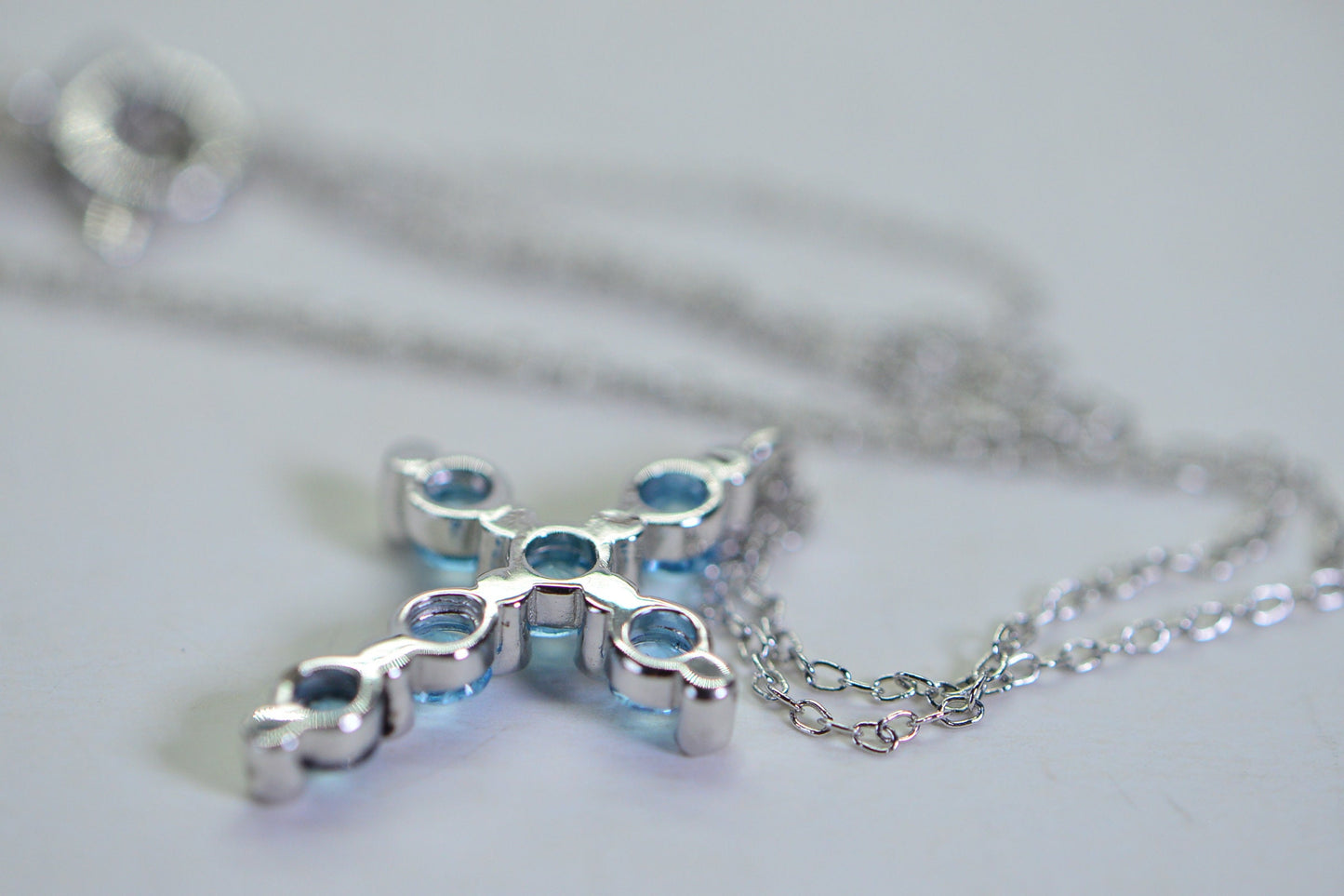 Blue Topaz Cross Pendant: Sterling Silver Cable Chain, Birthstone Jewelry