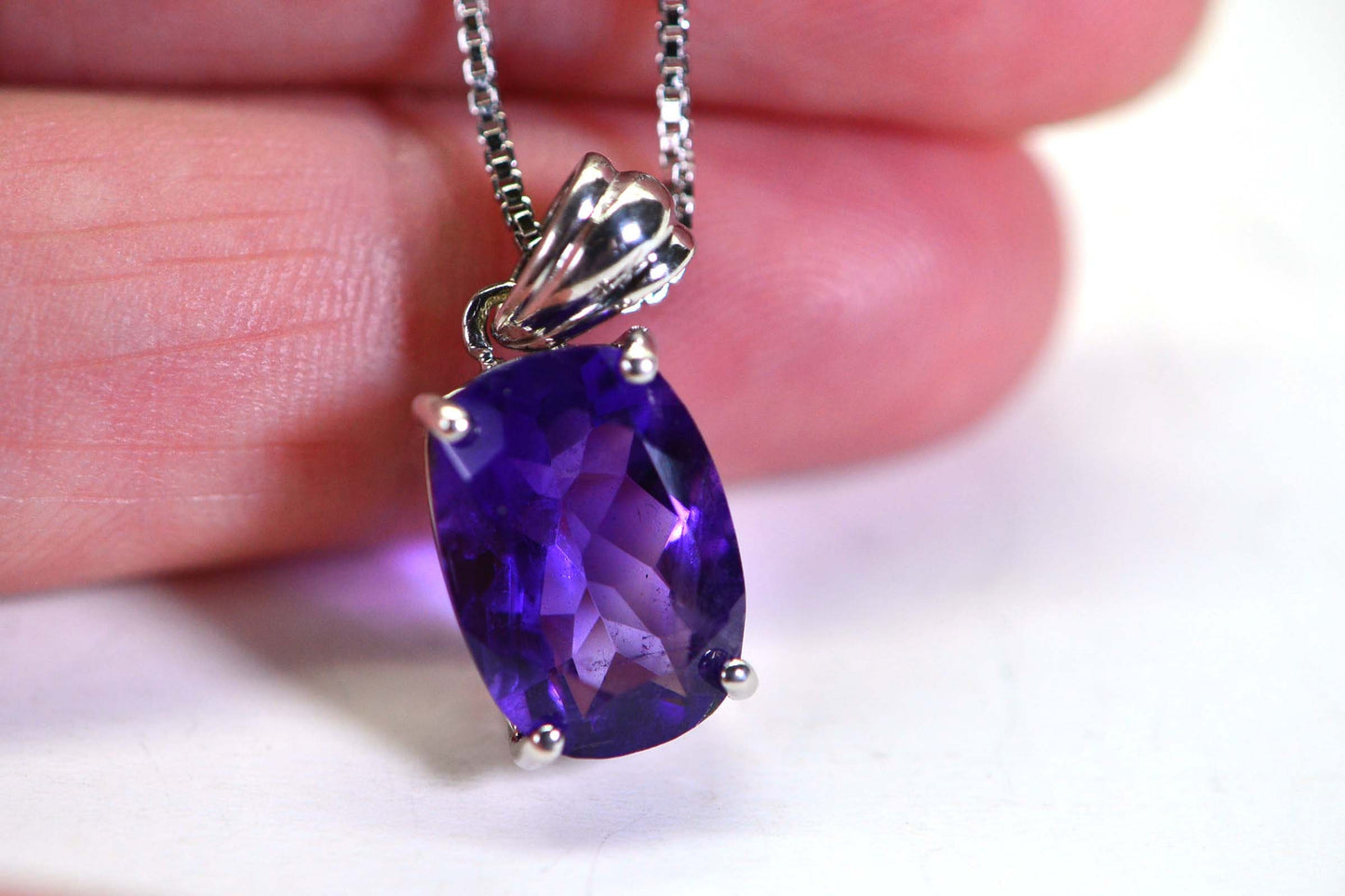 Emerald Cut Amethyst Pendant: Vintage Sterling Silver Filigree, February Birthstone