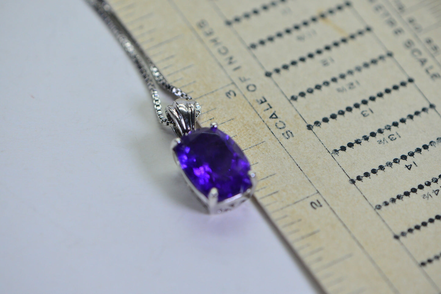 Emerald Cut Amethyst Pendant: Vintage Sterling Silver Filigree, February Birthstone
