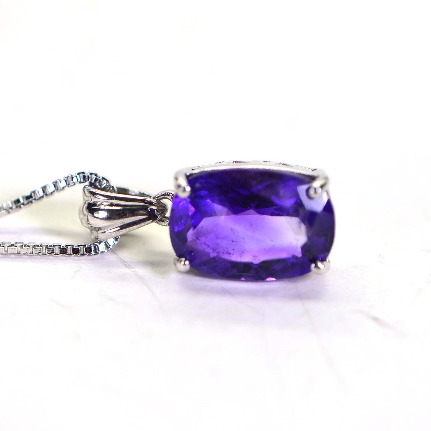 Emerald Cut Amethyst Pendant: Vintage Sterling Silver Filigree, February Birthstone