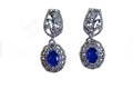 Blue Sapphire Dangle Earrings: 14K White Gold over Sterling Silver Filigree Halo