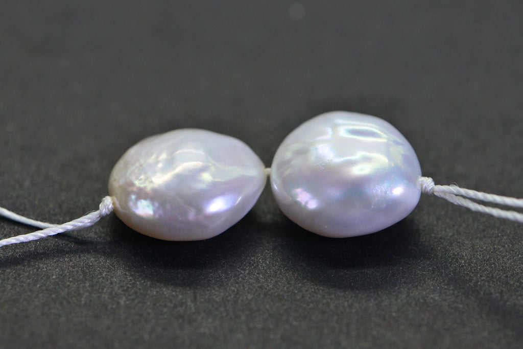 13mm White Coin Pearl Beads: Iridescent Freshwater Pearls for Earrings