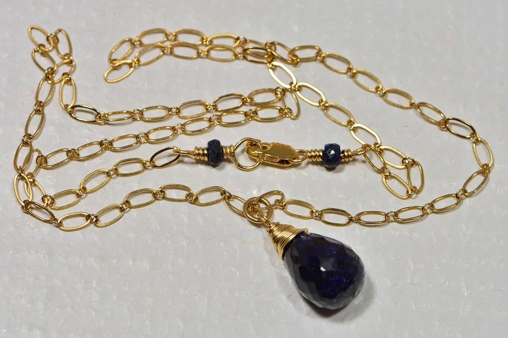 Natural Sapphire Simple Necklace Pendant 14 K Gold Filled Wire Birthstone Jewelry Gemstone Necklace