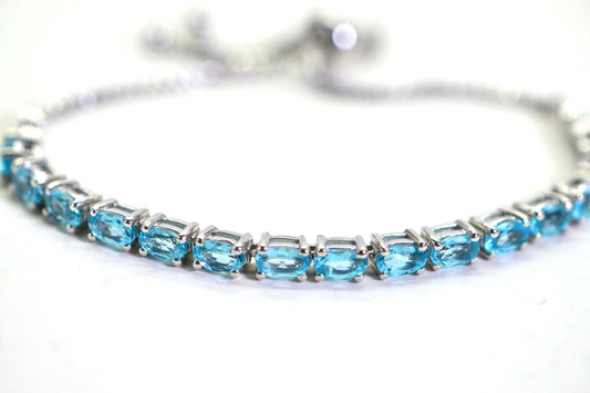 Aqua Apatite Bracelet: Sterling Silver Bolo Adjustable Tennis Bracelet