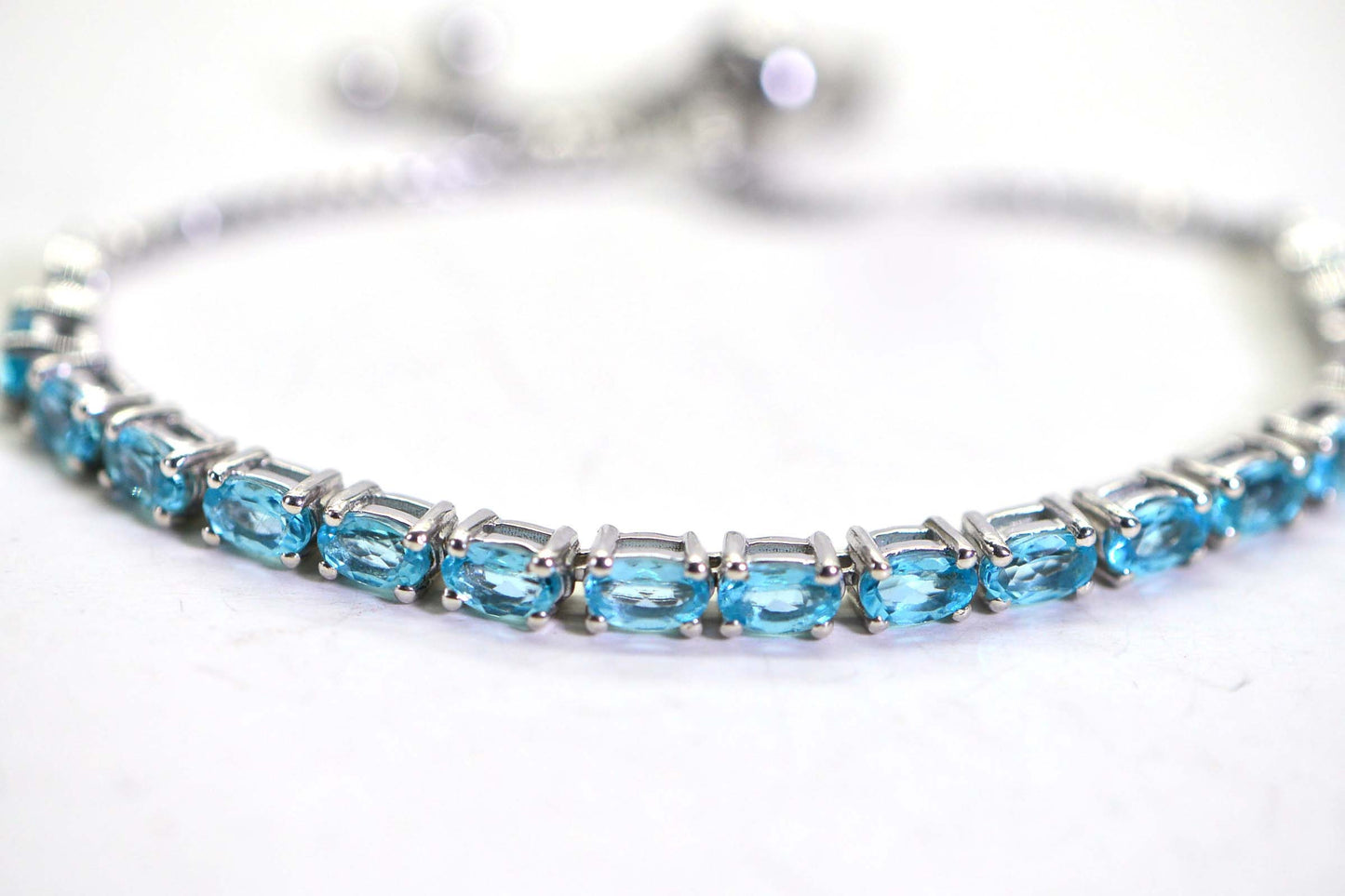 Aqua Apatite Bracelet: Sterling Silver Bolo Adjustable Tennis Bracelet