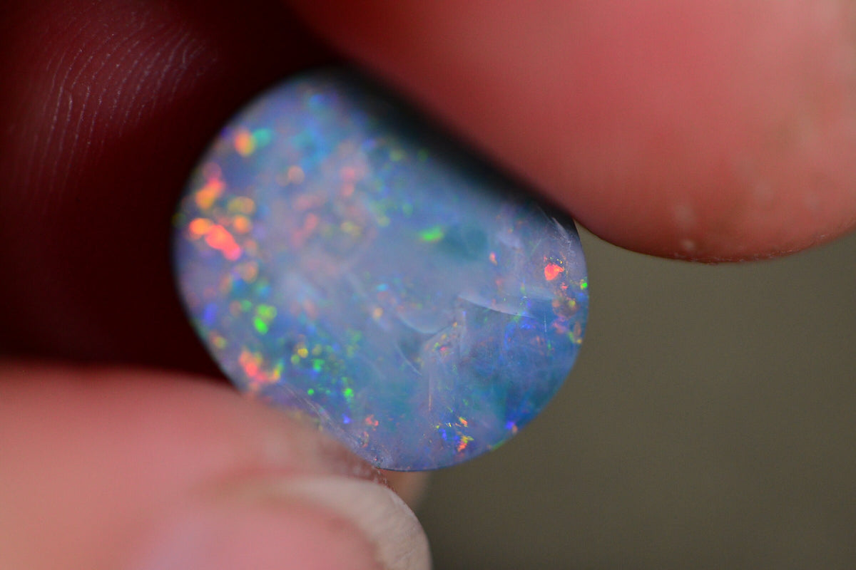Australian Black Opal Natural Gemstone Cabochons  blue - green Metallic  Doublet Boulder Oval 13.80X11.48X2.73mm 3.9ct