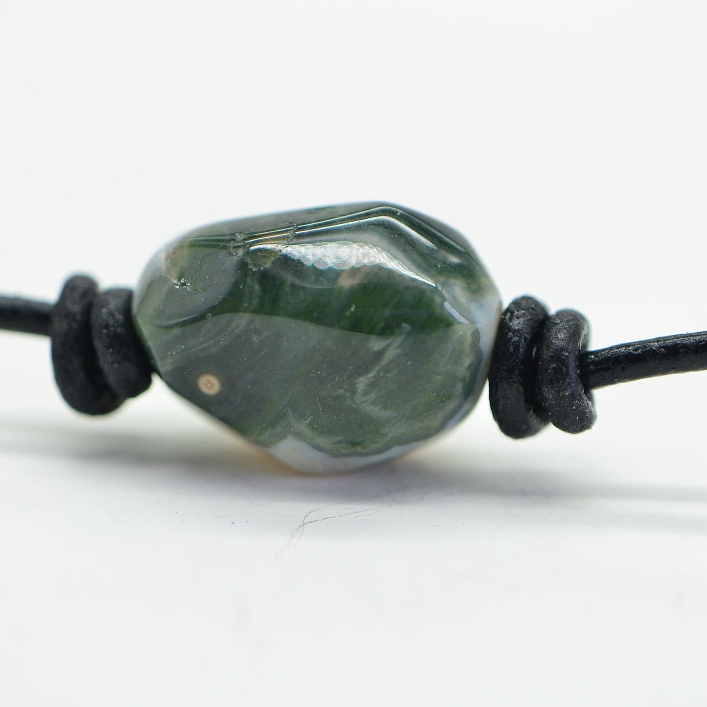 Raw Ocean Jasper Nugget Necklace: Knotted Leather Cord, 925 Silver Clasp