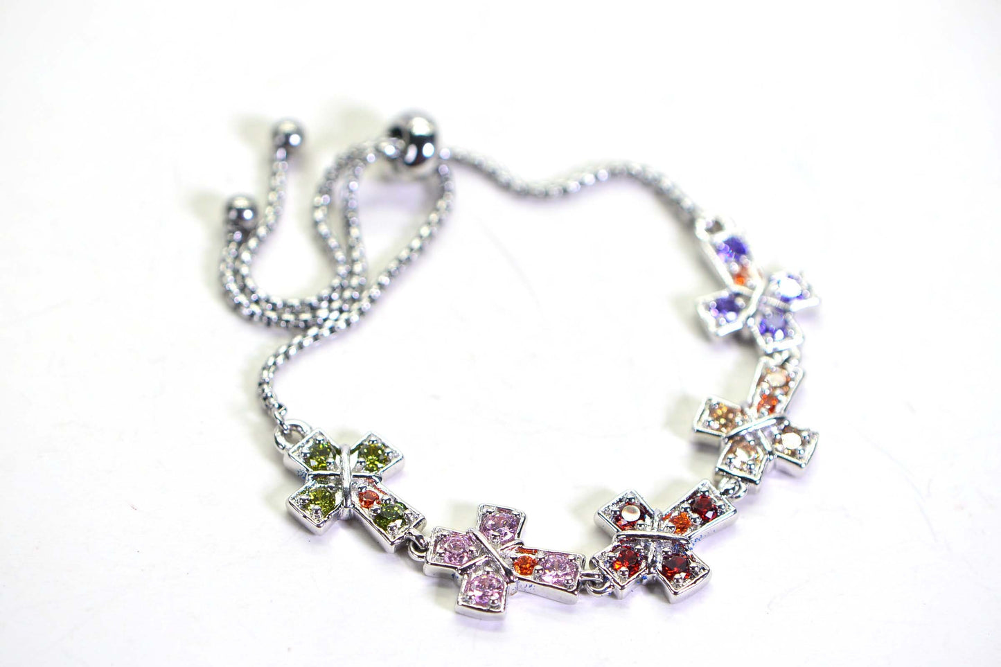 Rainbow Gemstone Cross Bracelet: Adjustable Bolo, 14K Gold Finish
