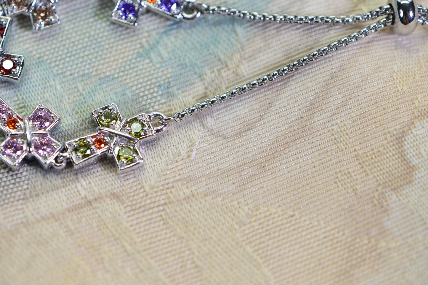 Rainbow Gemstone Cross Bracelet: Adjustable Bolo, 14K Gold Finish