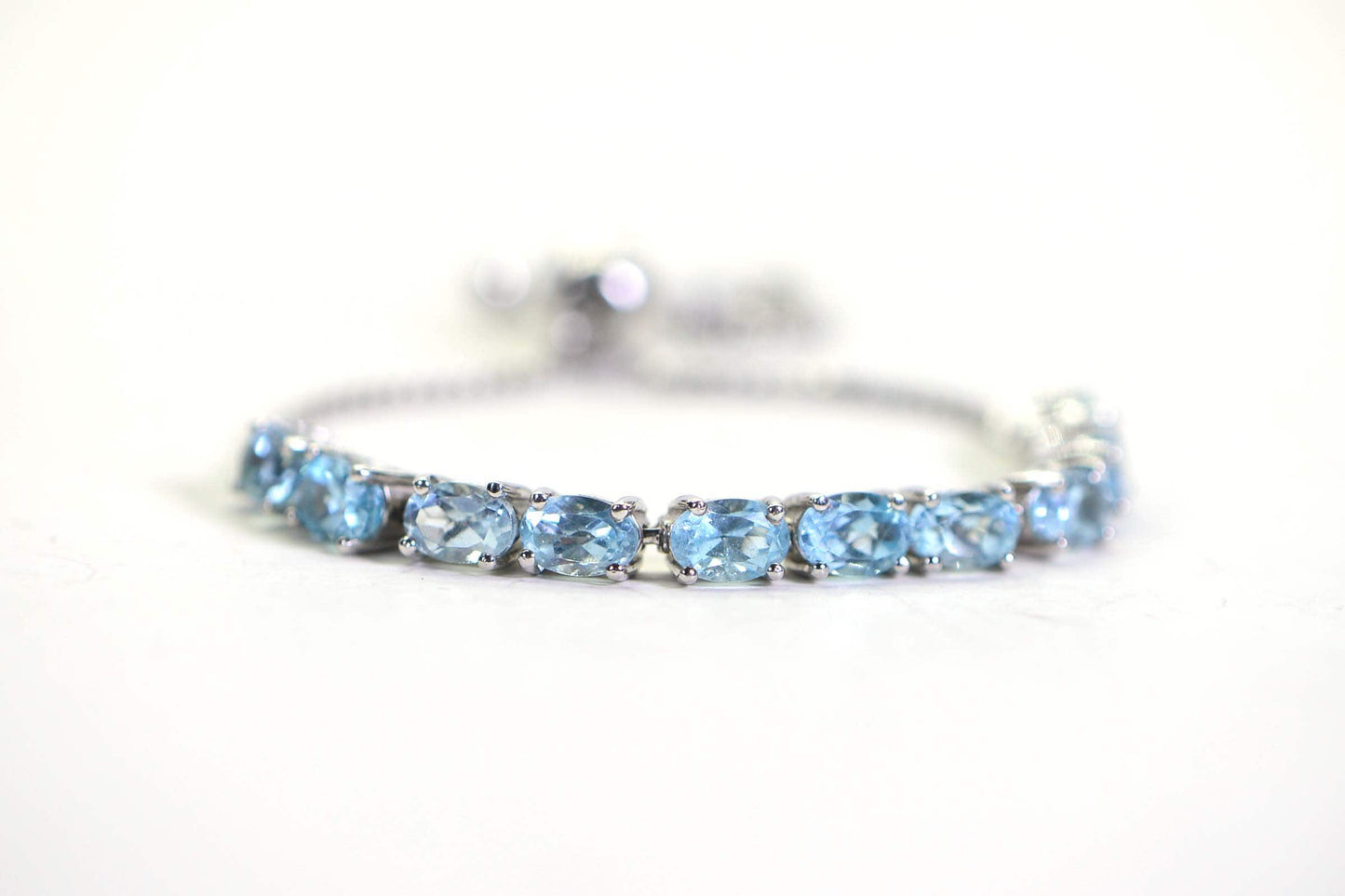 Natural Aquamarine Bolo Bracelet, Sterling Silver Adjustable Tennis Bracelet