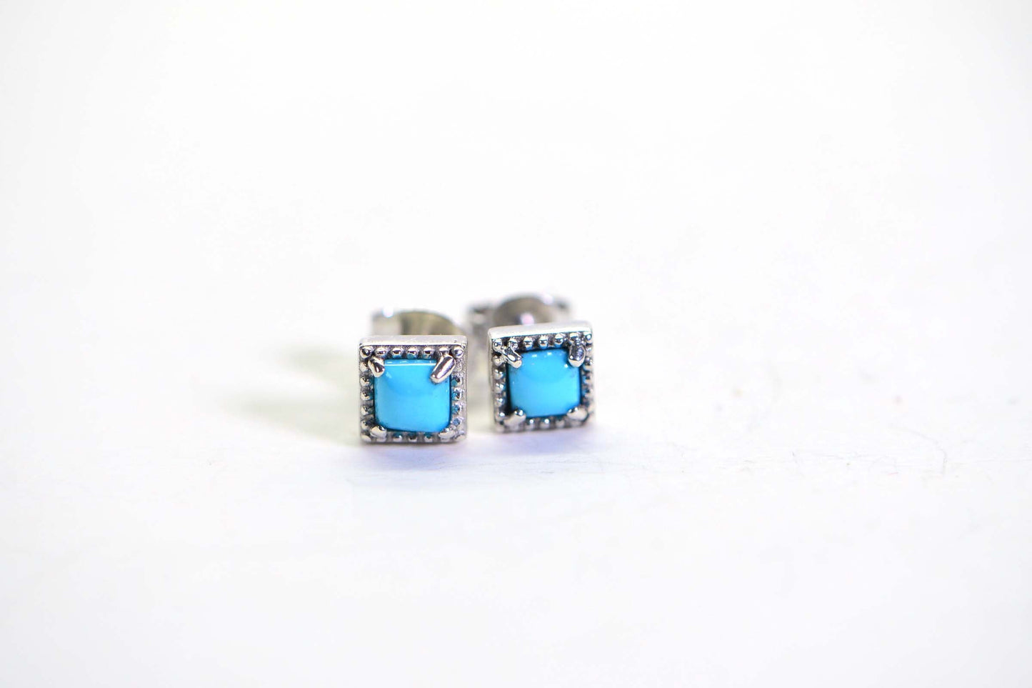 Sleeping Beauty Turquoise Stud Earrings, Sterling Silver Cushion Jewelry