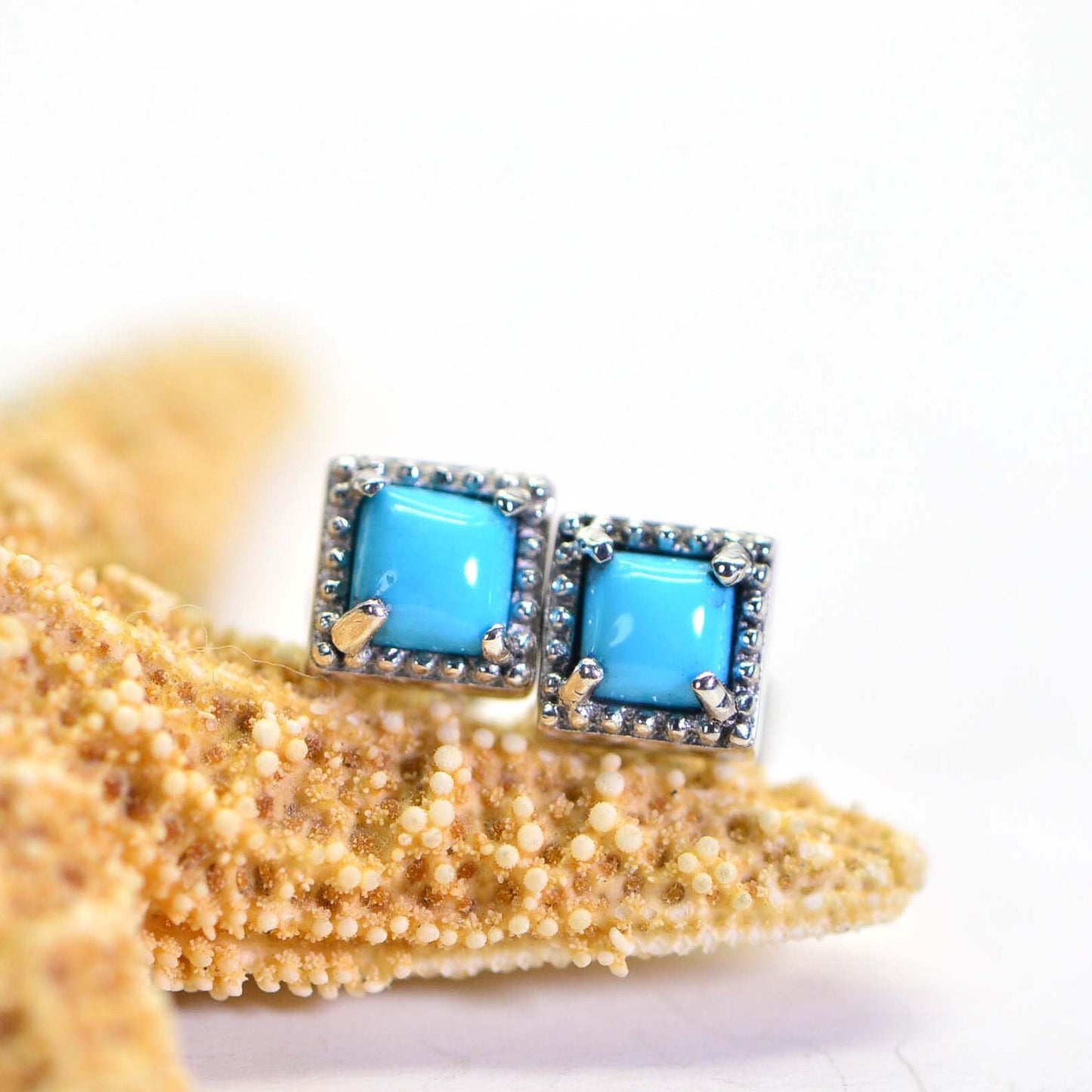 Sleeping Beauty Turquoise Stud Earrings, Sterling Silver Cushion Jewelry