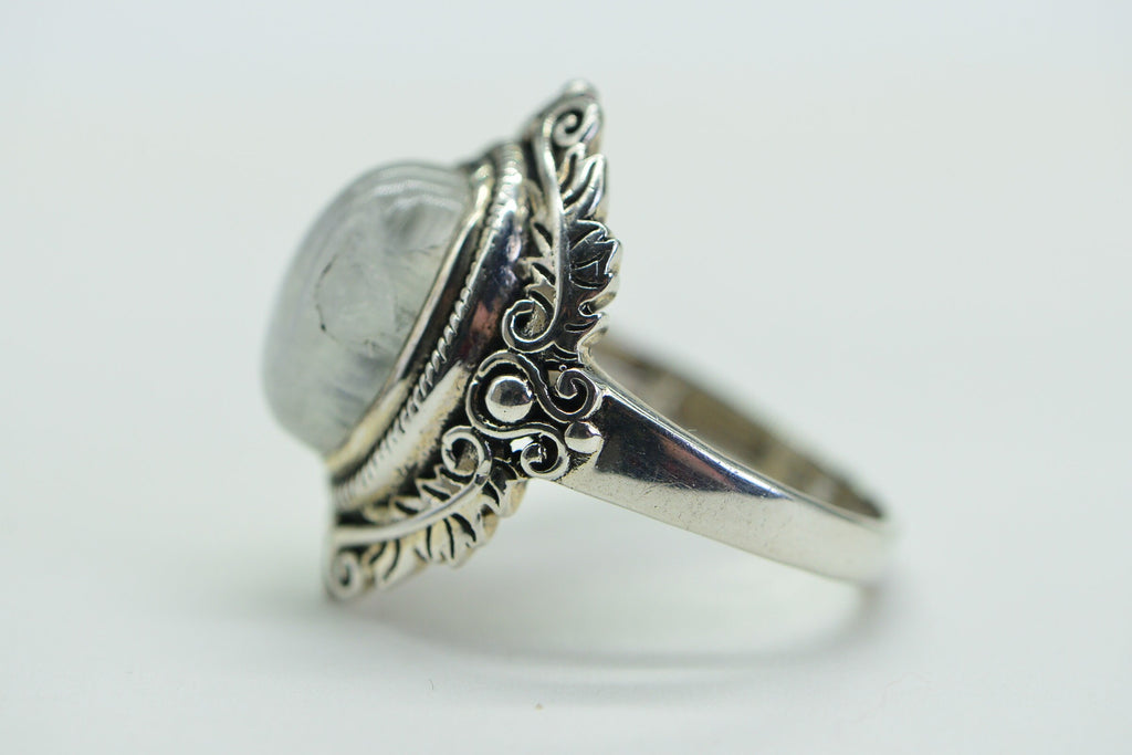 Rainbow Moonstone Ring: Solid Sterling Silver Statement Ring