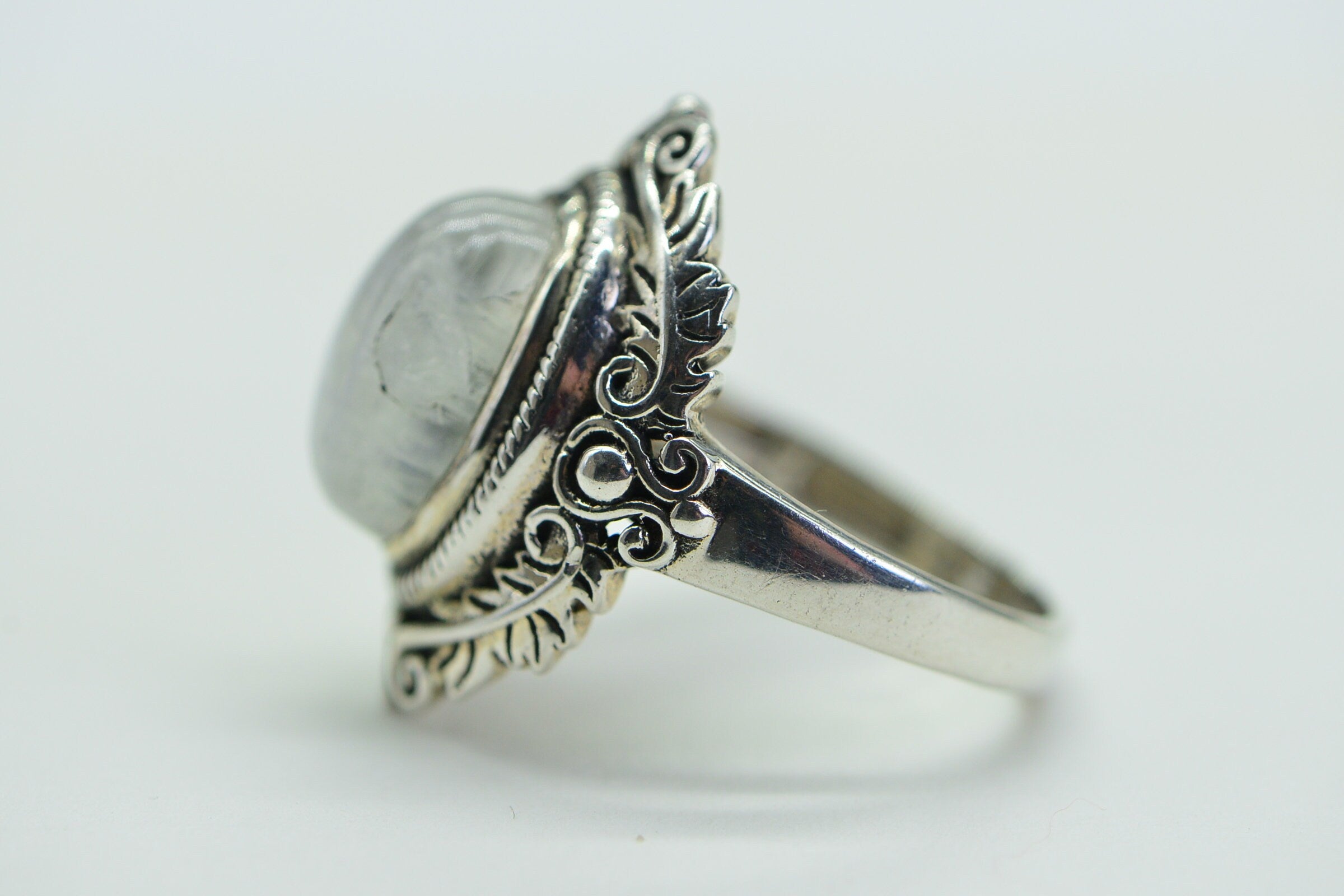 Rainbow Moonstone Ring: Solid Sterling Silver Statement Ring