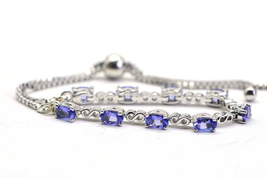Natural Tanzanite Tennis Bracelet: Sterling Silver Bolo Bracelet, December Birthstone