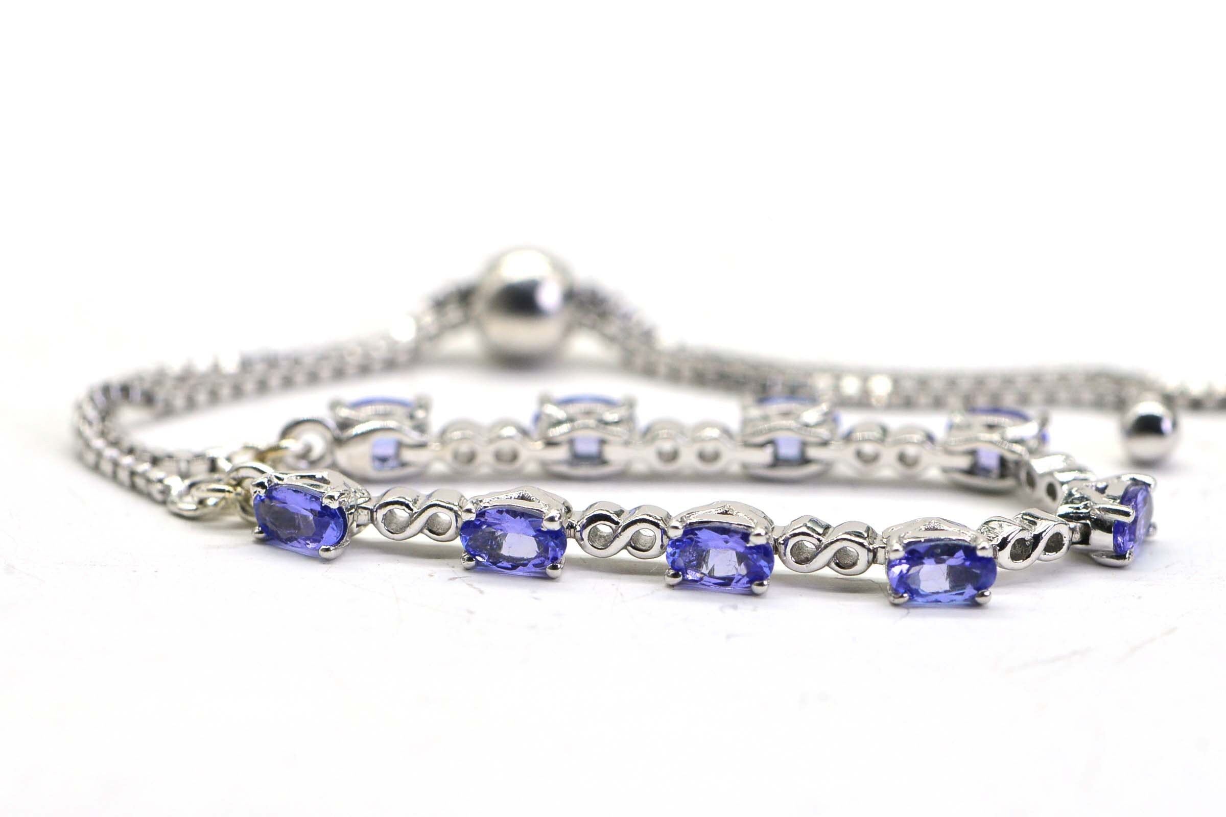 Natural Tanzanite Tennis Bracelet: Sterling Silver Bolo Bracelet, December Birthstone