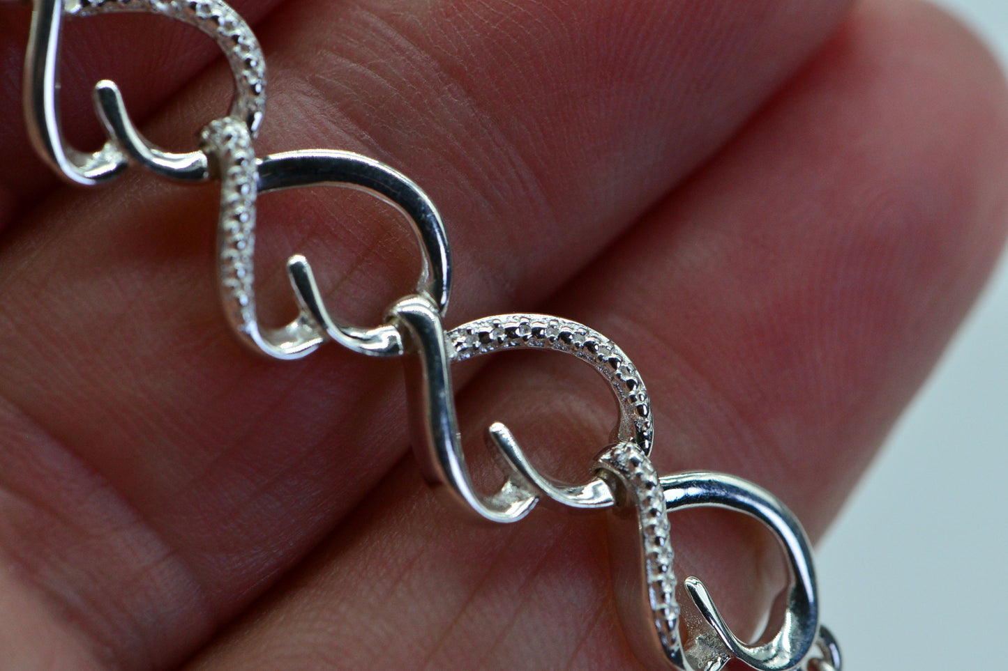 Diamond Heart Tennis Bracelet: Sterling Silver Bolo Bracelet