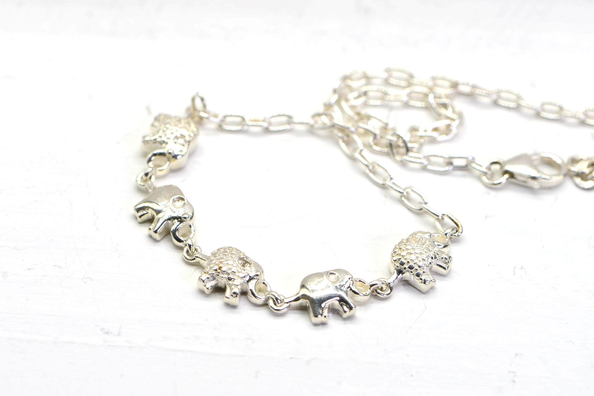 Sterling Silver Elephant Ankle Bracelet: Cable Chain Anklet